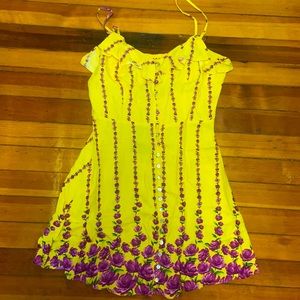 Yellow floral open back mini dress